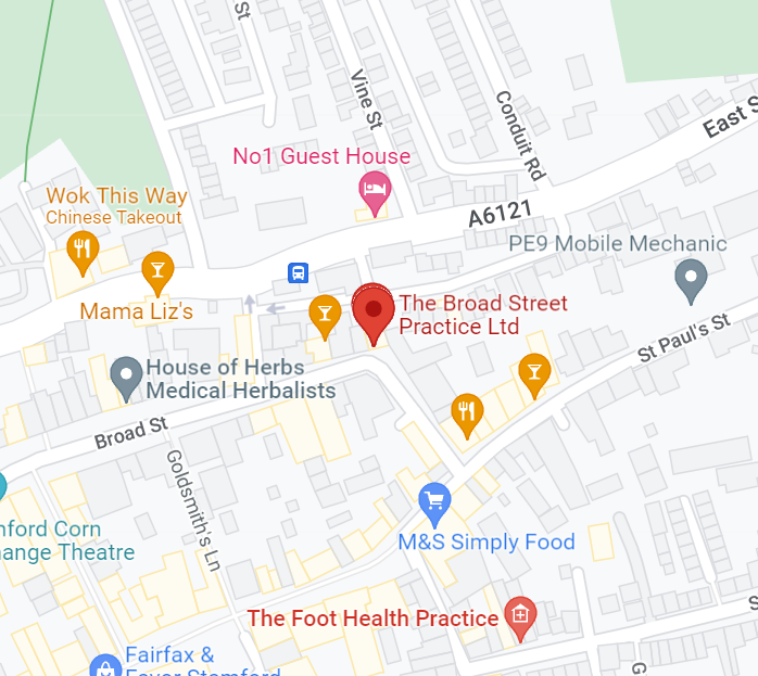 Map to The Broad Street Practice in Stamford, , Lincolnshire 